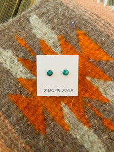Navajo Sterling Silver & Malachite Mini Stud Earrings