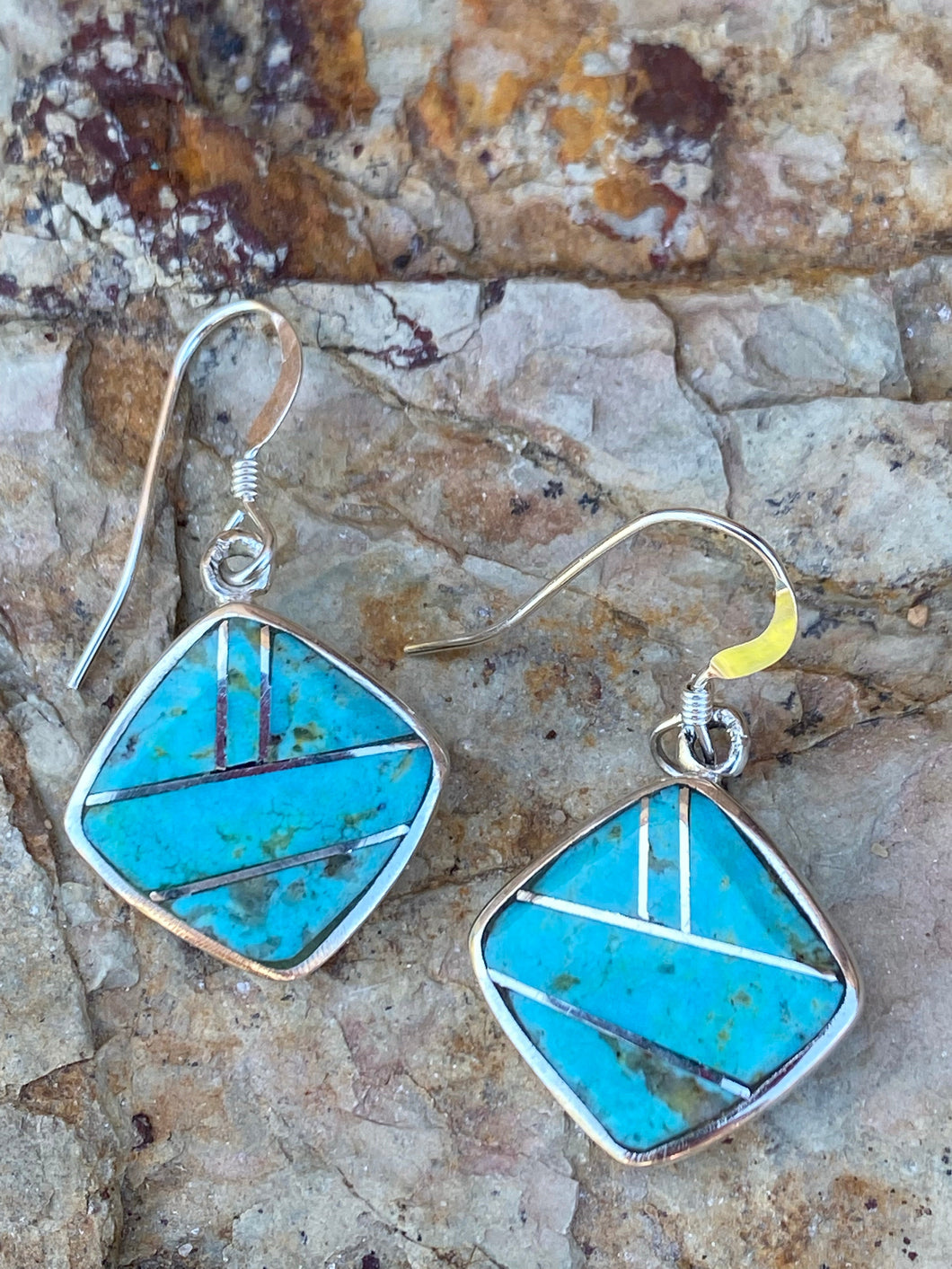 Turquoise 8 & Sterling Silver Mini Square Dangle Earrings