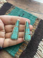 Load image into Gallery viewer, Number 8 Turquoise Inlay &amp; Sterling Silver Triangle Post Earrings