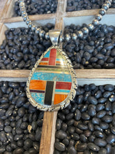 Load image into Gallery viewer, Navajo Multi Stone Inlay &amp; Sterling Silver Pendant Signed LK