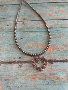Zuni Sterling Silver & Red Fire Opal Heart Pendant