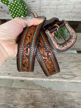 Load image into Gallery viewer, The Tammy Leather Belt - Teal Paisley