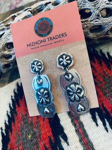 Navajo Sterling Silver Concho Dangle Earrings By Leander Tahe