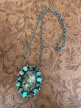 Load image into Gallery viewer, Navajo Royston &amp; Calico Turquoise &amp; Sterling Silver Cluster Necklace Signed
