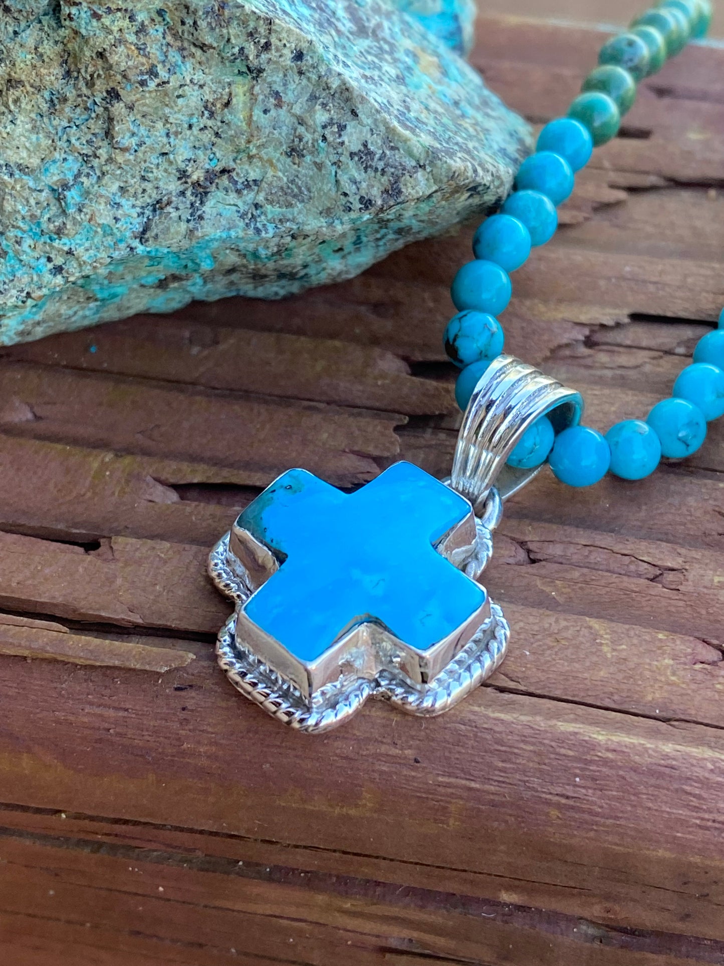 Handmade Turquoise & Sterling Silver Cross Pendant