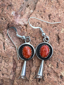 Orange Spiny Oyster and Sterling Silver Blossom Dangle Earrings