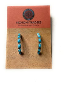 Zuni Sterling Silver And Turquoise Crescent Hoop Earrings