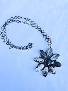 Navajo Sterling Silver And White Buffalo Cluster Necklace By Ella Peters