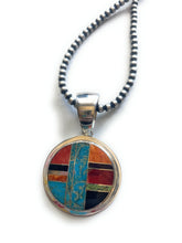Load image into Gallery viewer, Navajo Multi Stone Inlay &amp; Sterling Silver Circle Pendant