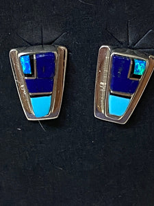 Navajo Lapis, Turquoise, Blue Sterling silver Petite Stud Earrings