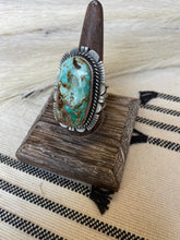 Load image into Gallery viewer, Navajo Turquoise &amp; Sterling Silver Ring Size 10 Signed  Russell Sam