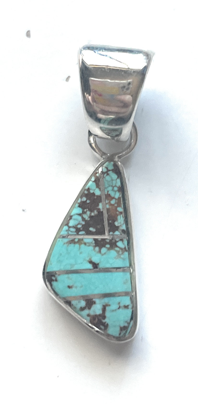 Navajo Number 8 Turquoise Inlay & Sterling Silver Pendant Signed