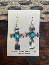 Load image into Gallery viewer, Navajo Turquoise And Sterling Silver Cross Earrings