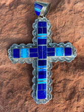 Load image into Gallery viewer, Navajo Lapis, Turquoise, Blue Opal Cross Pendant