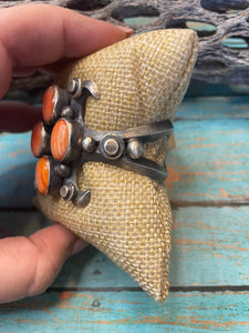 Chimney Butte Navajo Orange Spiny And Sterling Silver Cuff Bracelet Signed