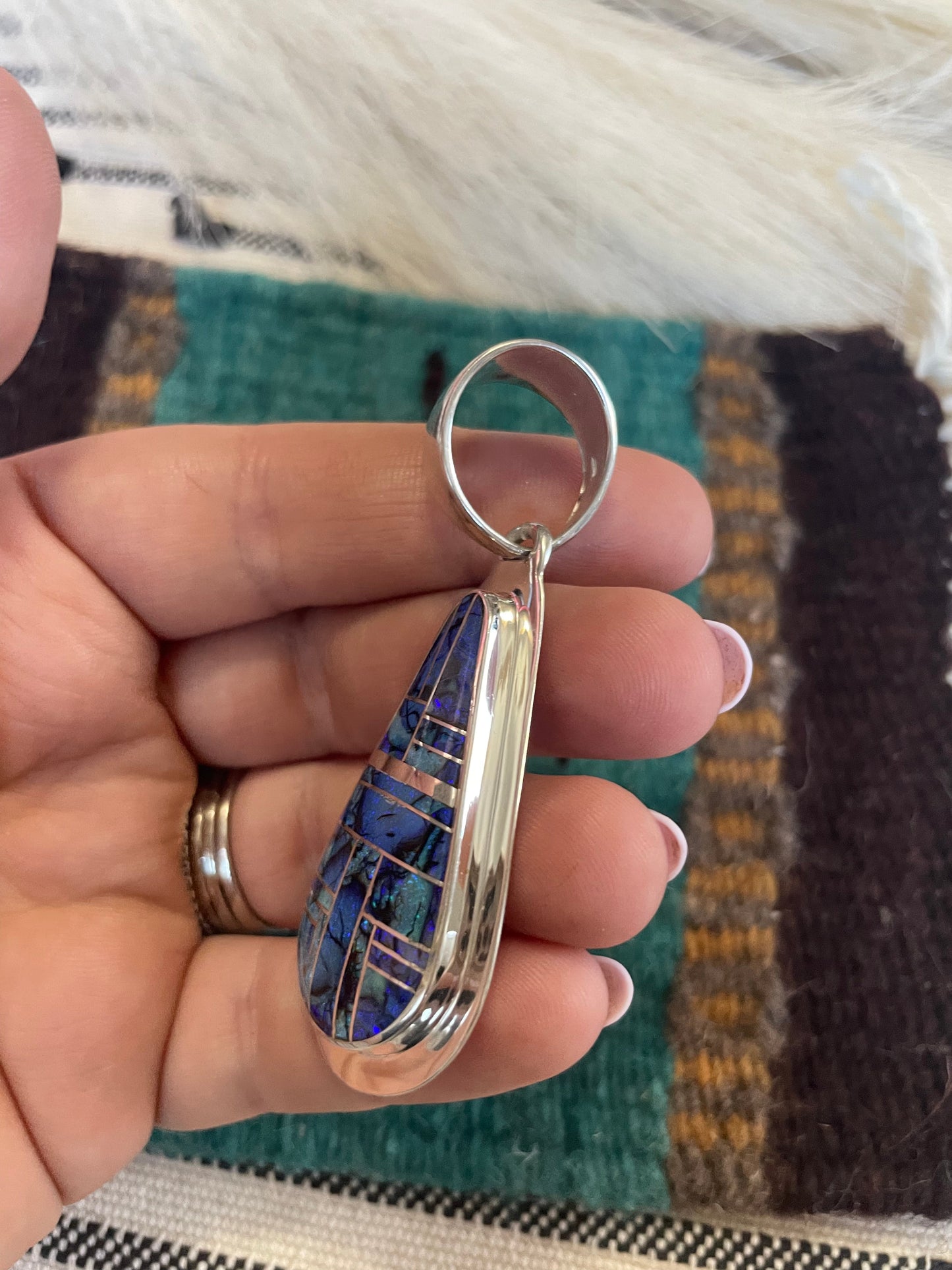 Navajo Sterling Silver & Blue Opal Inlay Pendant