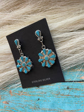 Load image into Gallery viewer, Zuni Sterling Silver &amp; Turquoise 2 Inch Dangle Earrings