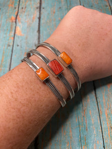 Navajo Orange Spiny & Sterling Silver Adjustable Cuff Bracelet