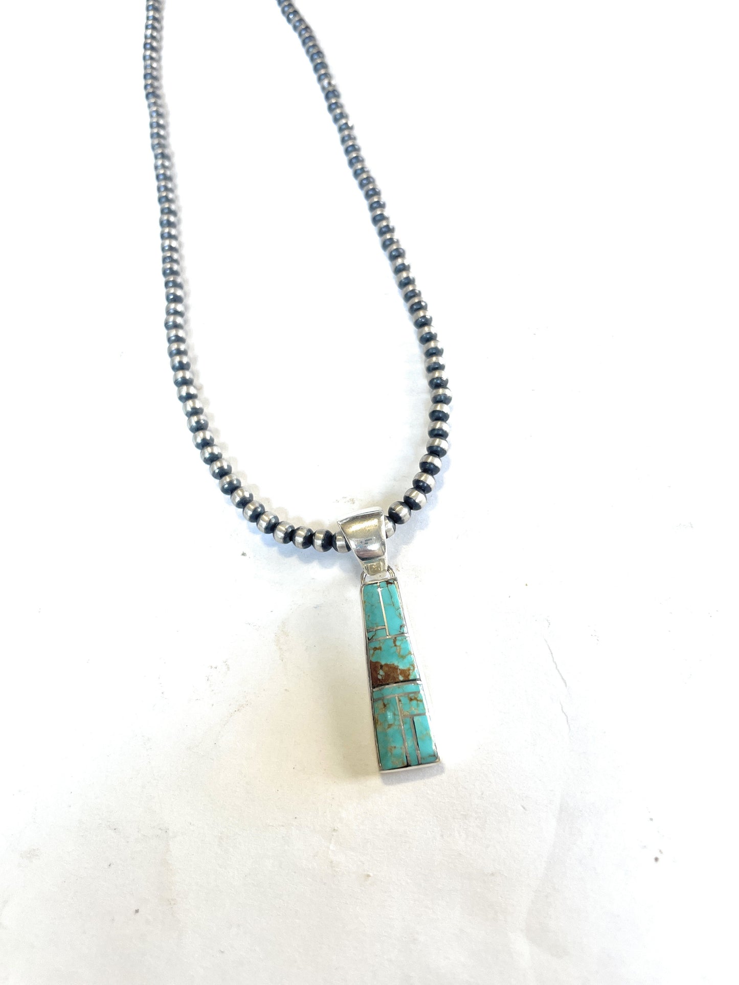 Navajo Number 8 Turquoise Inlay & Sterling Silver Pendant Signed