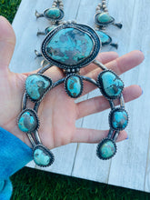Load image into Gallery viewer, Vintage Navajo Turquoise &amp; Sterling Silver Jumbo Squash Blossom Necklace