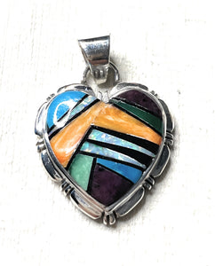 Zuni Sterling Silver And Multi Stone Inlay Pendant