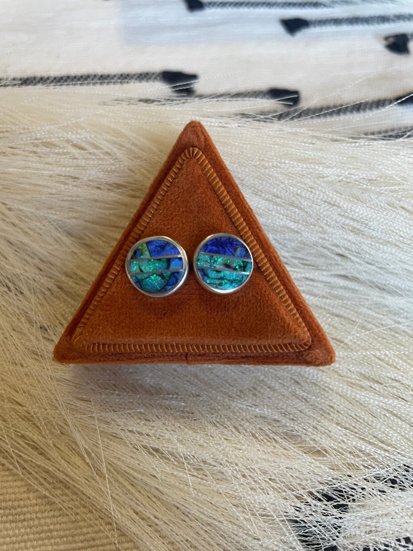 Navajo Blue Opal Inlay & Sterling Silver Stud Earring