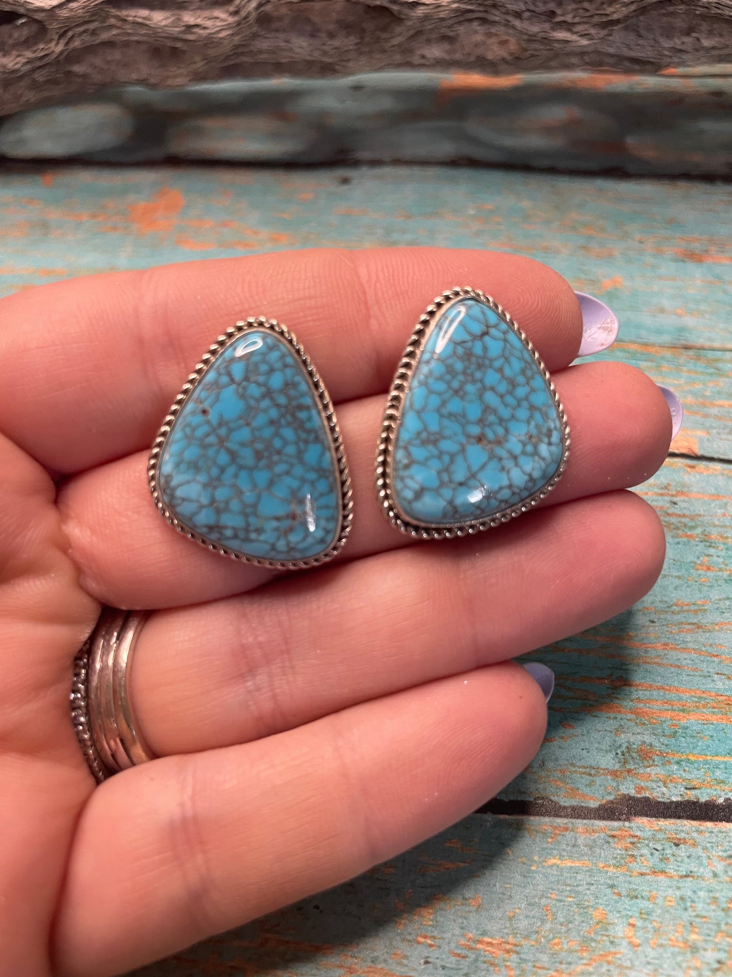 Navajo Turquoise And Sterling Silver Post Earrings