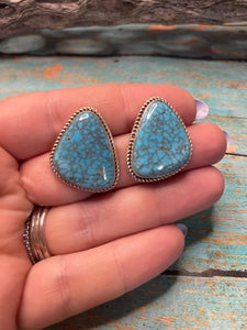 Navajo Turquoise And Sterling Silver Post Earrings