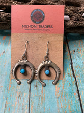Load image into Gallery viewer, Navajo Sterling Silver Turquoise Naja Dangle Earrings Signed