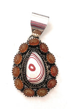 Load image into Gallery viewer, Handmade Sterling Silver, Fordite &amp; Garnet Cluster Pendant
