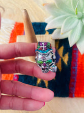 Load image into Gallery viewer, Handmade Sterling Silver &amp; Multi Stone Inlay Skull Ring Size 6.5