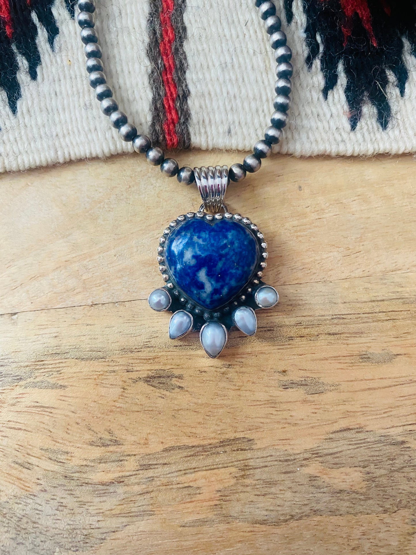 Denim Lapis & Pearl Heart Pendant