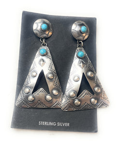Navajo Sterling Silver & Turquoise Concho Dangle Earrings