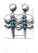 Load image into Gallery viewer, Navajo Sterling Silver And Turquoise Dragonfly Dangle Earrings