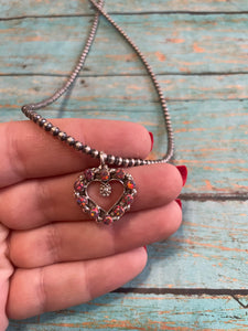Zuni Sterling Silver & Red Fire Opal Heart Pendant
