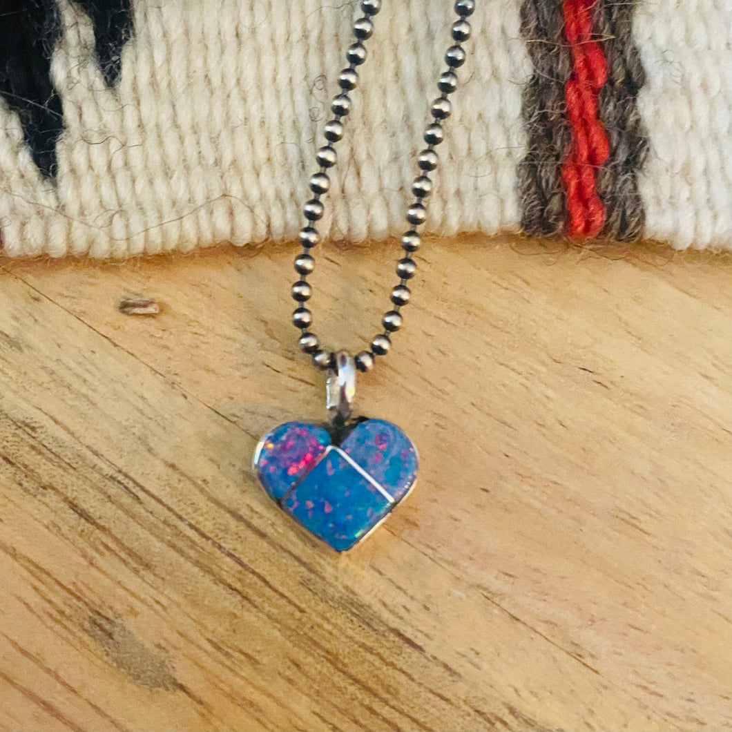 Zuni Sterling Silver & Purple Fire Opal Heart Pendant