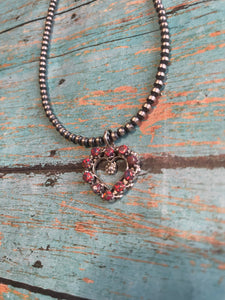 Zuni Sterling Silver & Red Fire Opal Heart Pendant