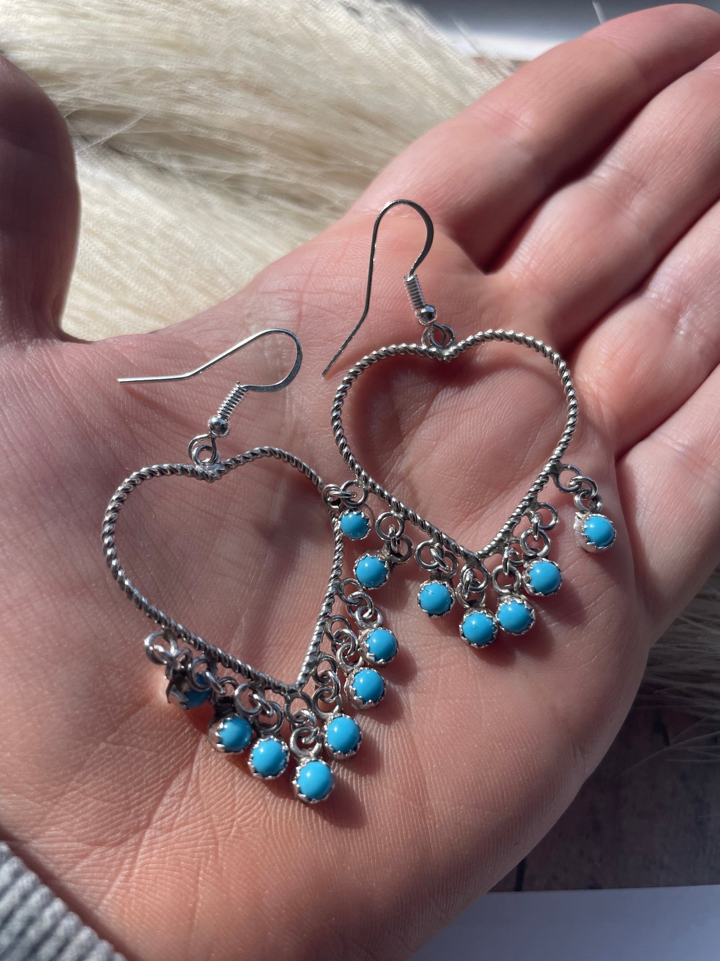 Navajo Sterling Silver Turquoise Heart Dangle Earrings