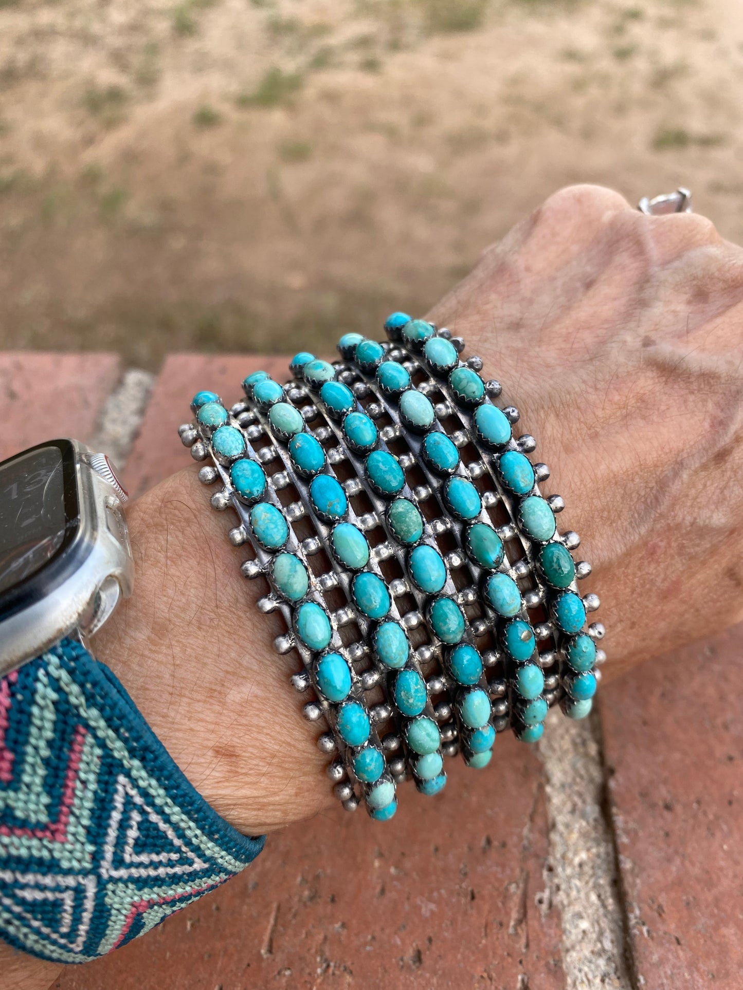 Mark Yazzie Navajo Sterling Silver & Carico Lake Turquoise Cuff Bracelet Signed