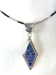 Navajo Sterling Silver & Blue Opal Inlay Diamond Pendant