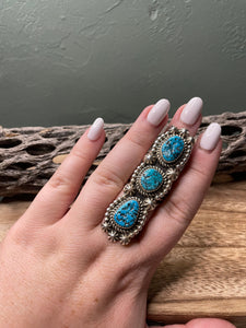 Navajo Turquoise And Sterling Silver Statement Ring Sz 8.5