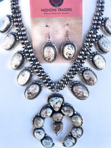Navajo Dry Creek Turquoise & Sterling Silver Squash Blossom Set By Betta Lee