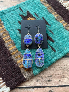 Navajo Blue Opal Web & Sterling Silver Dangle Earrings Signed