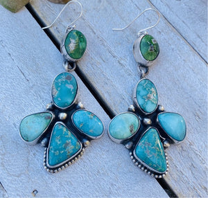 Navajo Sterling Silver And Multi Turquoise Dangle Earrings Signed