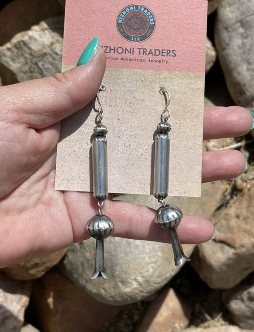 Navajo Handmade Sterling Silver Blossom Dangles