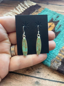 Navajo Number 8 Turquoise & Sterling Silver Inlay Dangle Earrings Signed