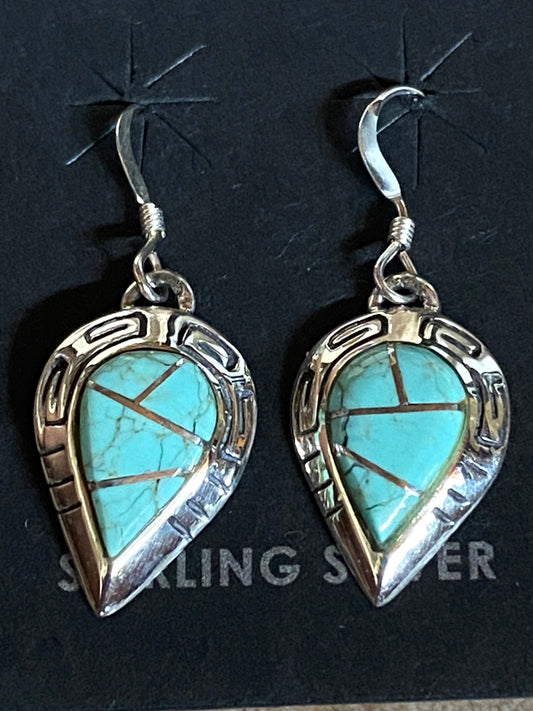 Navajo Turquoise 8 & Sterling Silver Drop Dangle Earrings