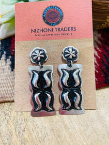 Navajo Sterling Silver Concho Dangle Earrings By Leander Tahe