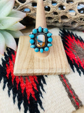 Load image into Gallery viewer, Handmade Sterling Silver, Spice &amp; Turquoise Cluster Adjustable Ring