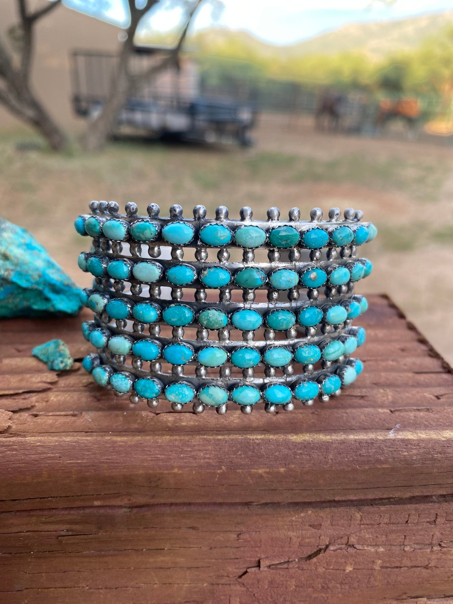 Mark Yazzie Navajo Sterling Silver & Carico Lake Turquoise Cuff Bracelet Signed